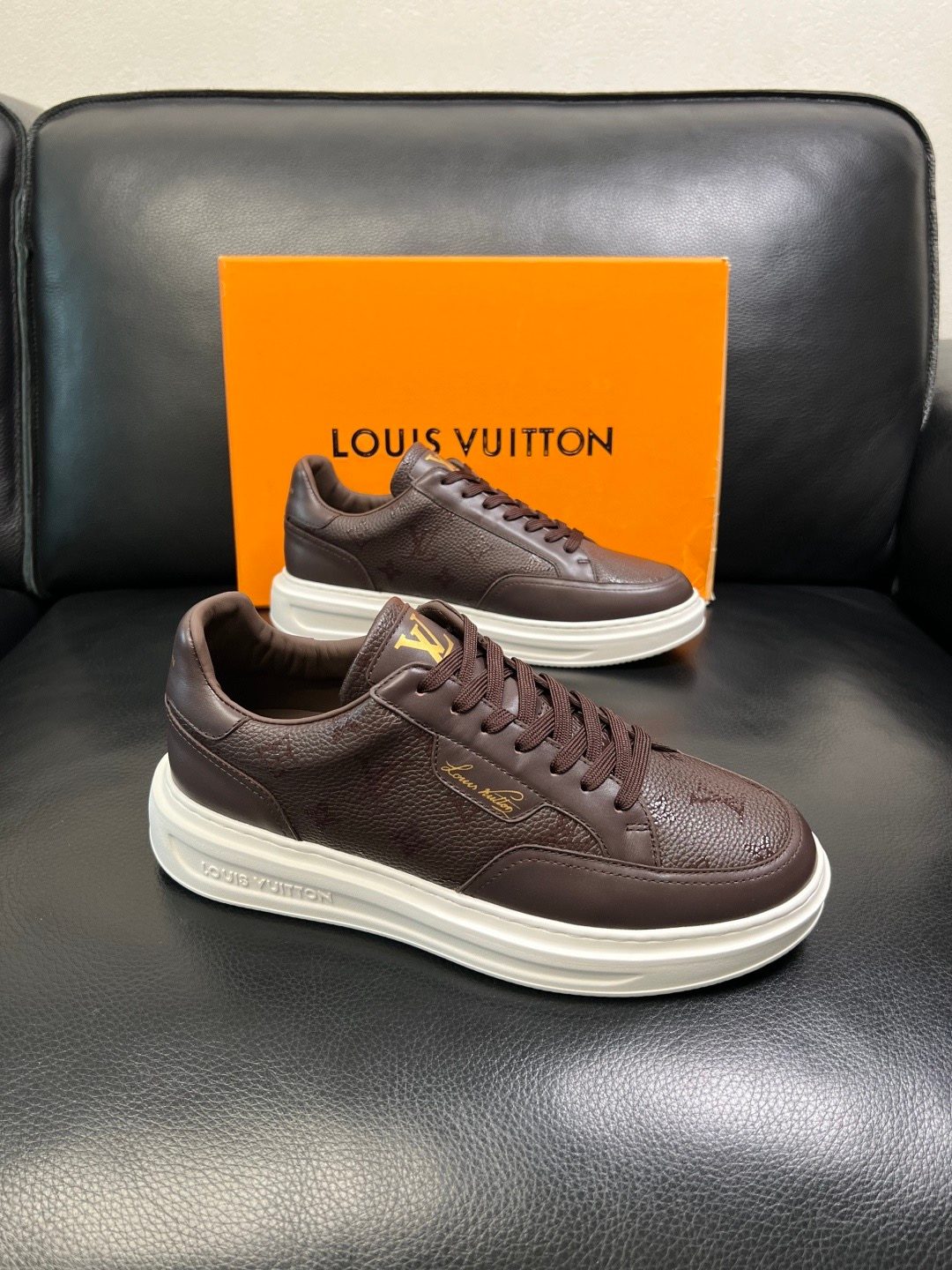 Louis Vuitton Leather Low-Top Sneakers Brown