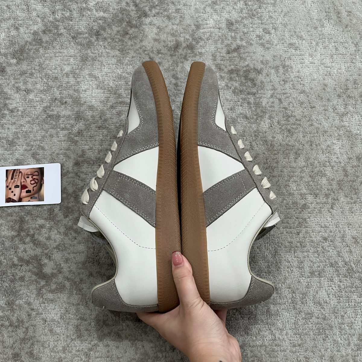 Replica White Gray Leather High-Top Sneakers