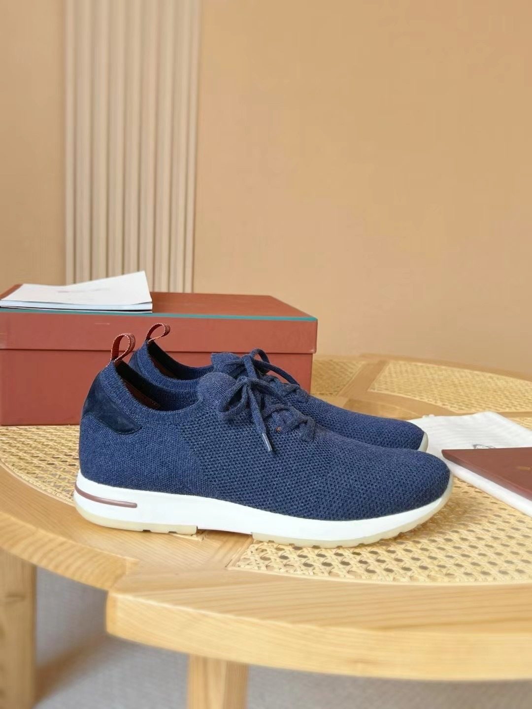 Loro Piana Knit Lace-Up Sneaker Navy