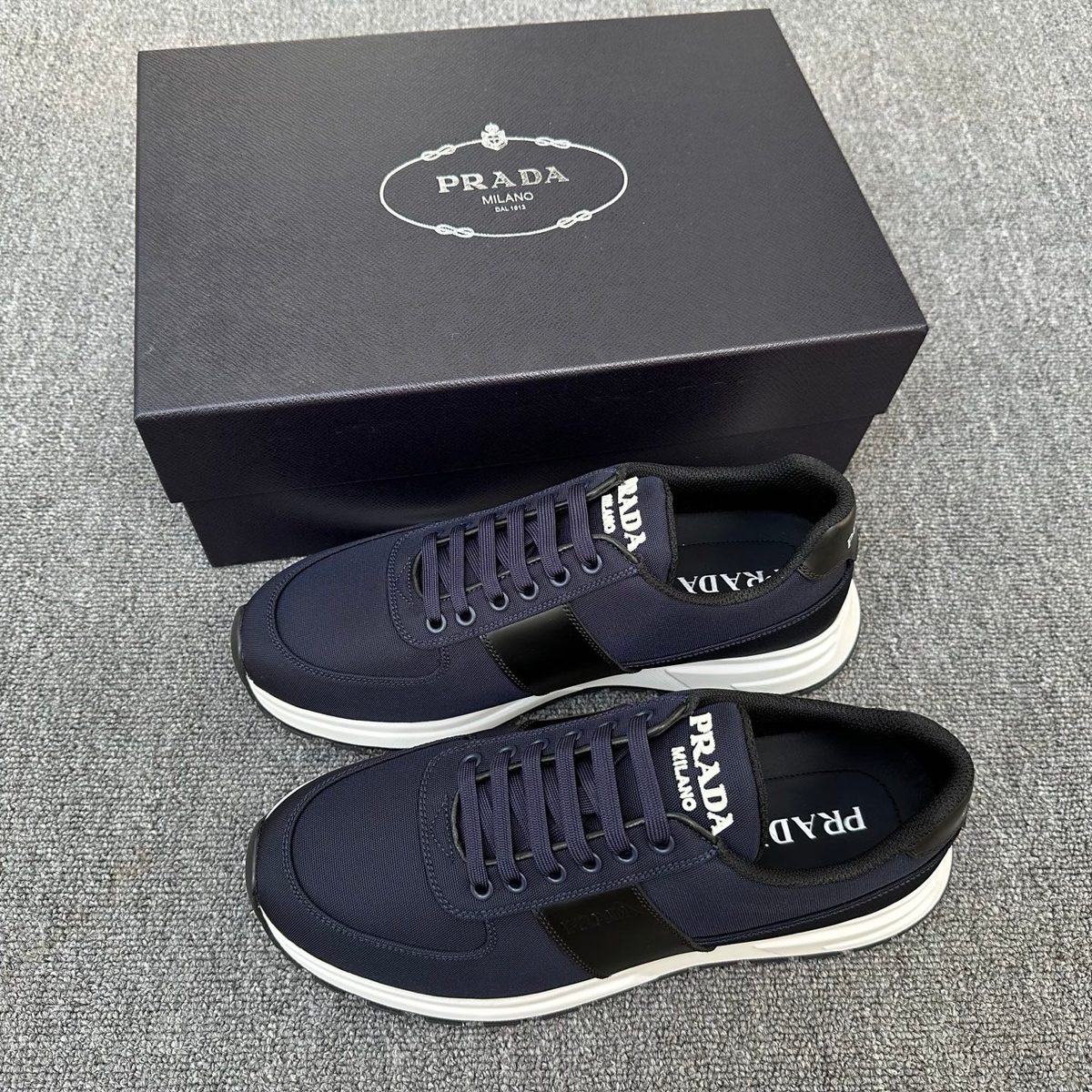 Prada Milano Nylon Runner Navy Black White