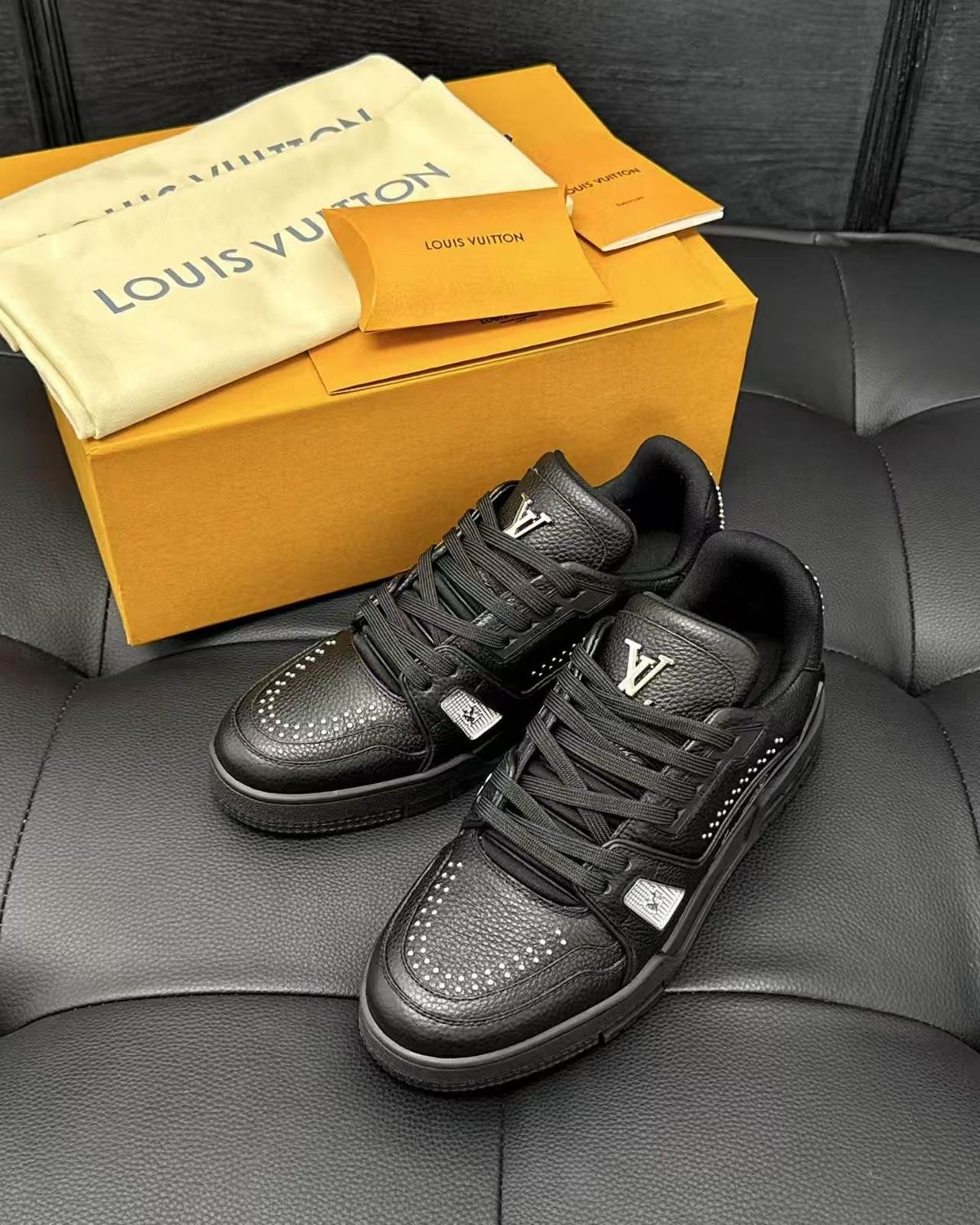 Louis Vuitton Studded Black Leather Sneakers