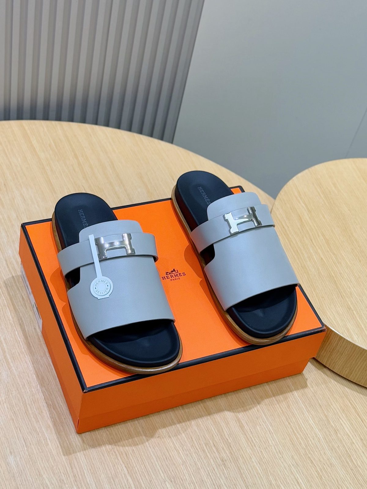 Hermès H Buckle Leather Slide Sandals