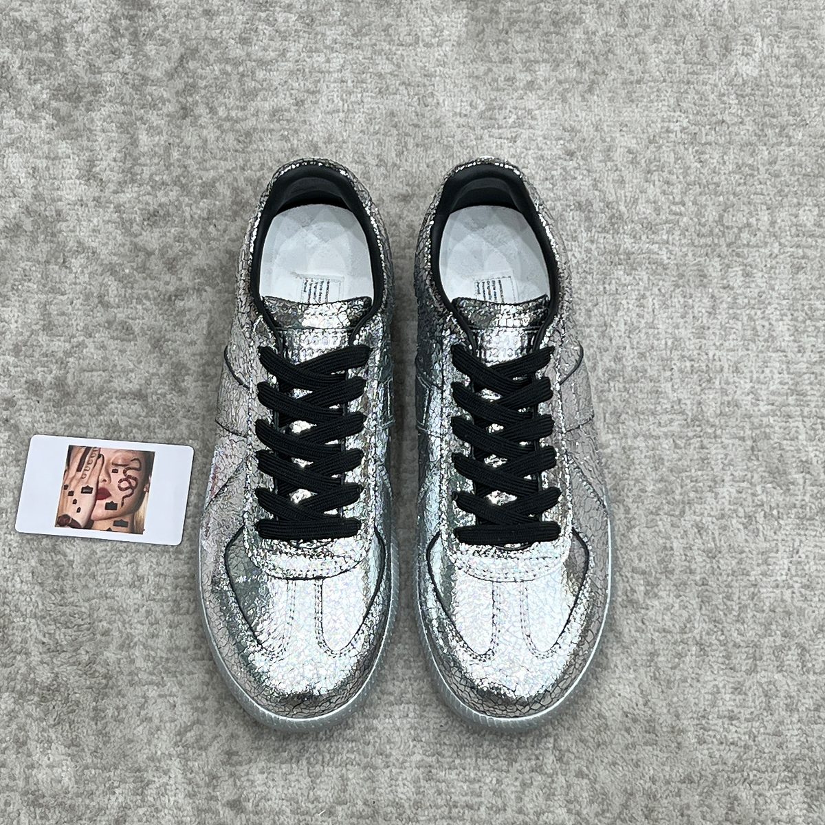 Metallic Silver Crackle Low-Top Sneakers
