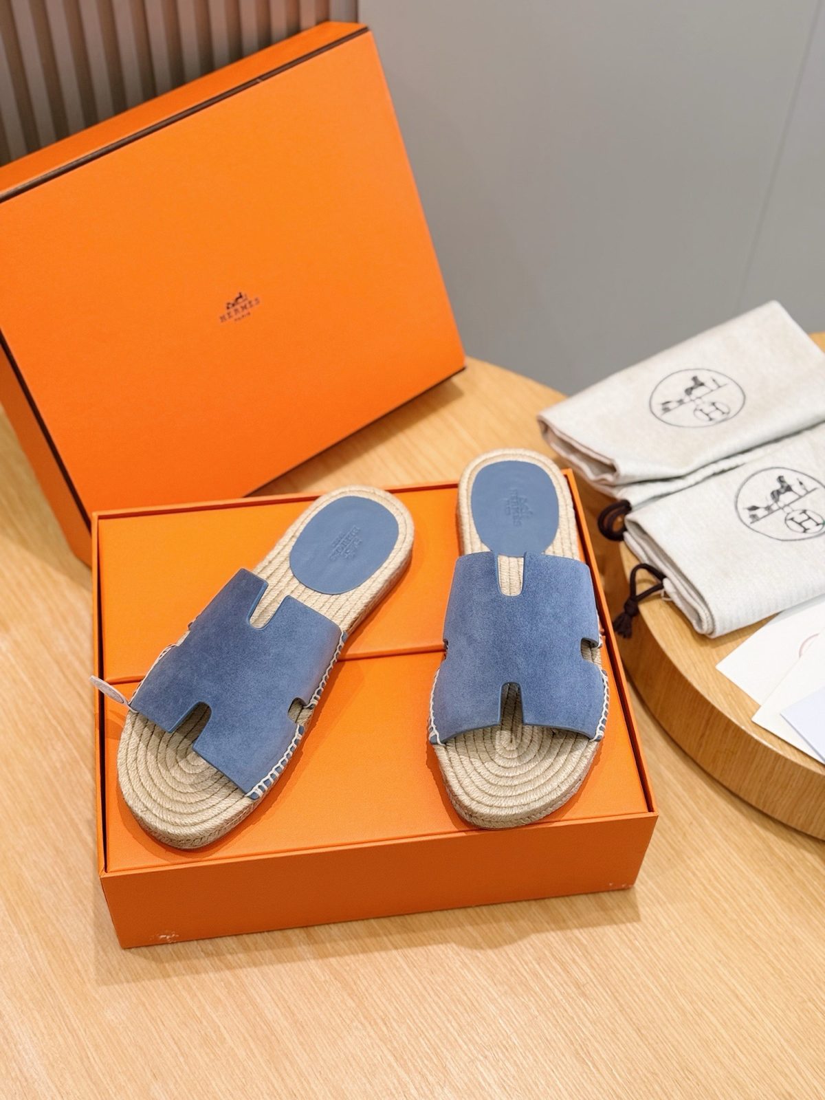 Hermès Denim Espadrille Slide Sandals