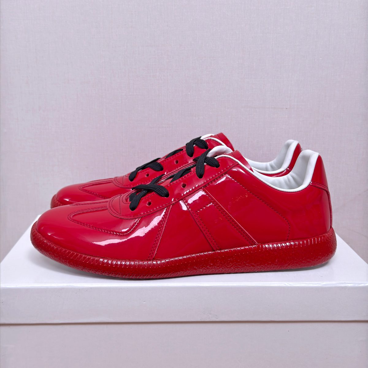 Red Patent Leather Low-Top Sneakers