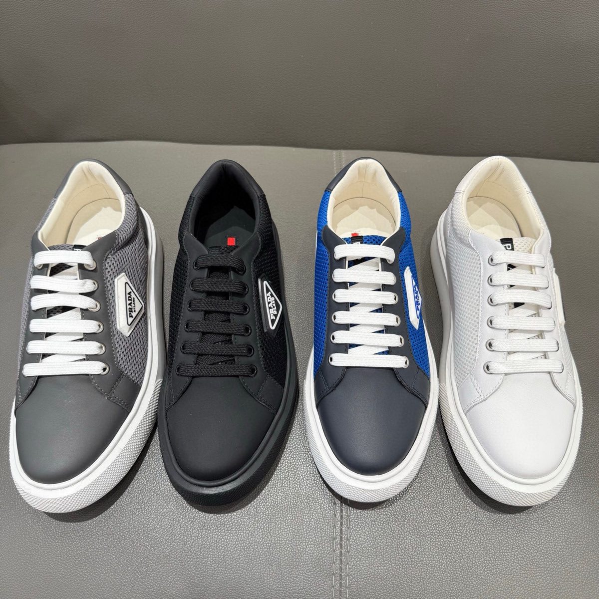 Prada Triangle Logo Leather Sneakers