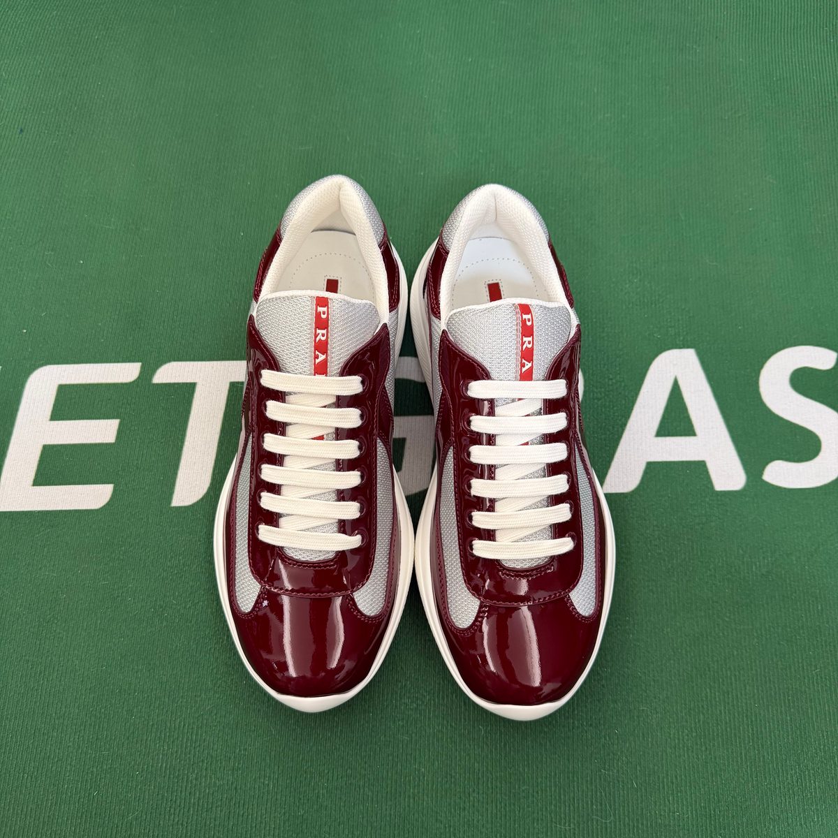 Prada Low-Top Leather Sneakers Burgundy White