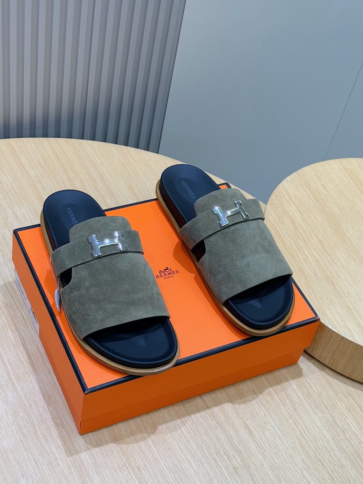 Hermès H Suede Slide Sandals