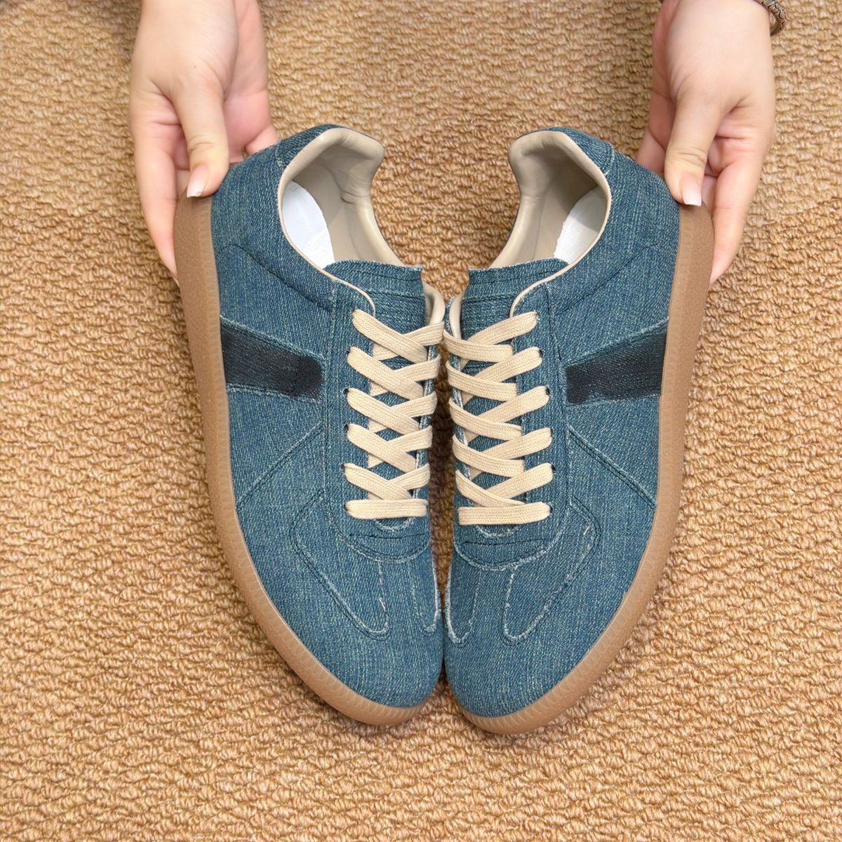 Denim Canvas Low-Top Sneakers with Gum Sole