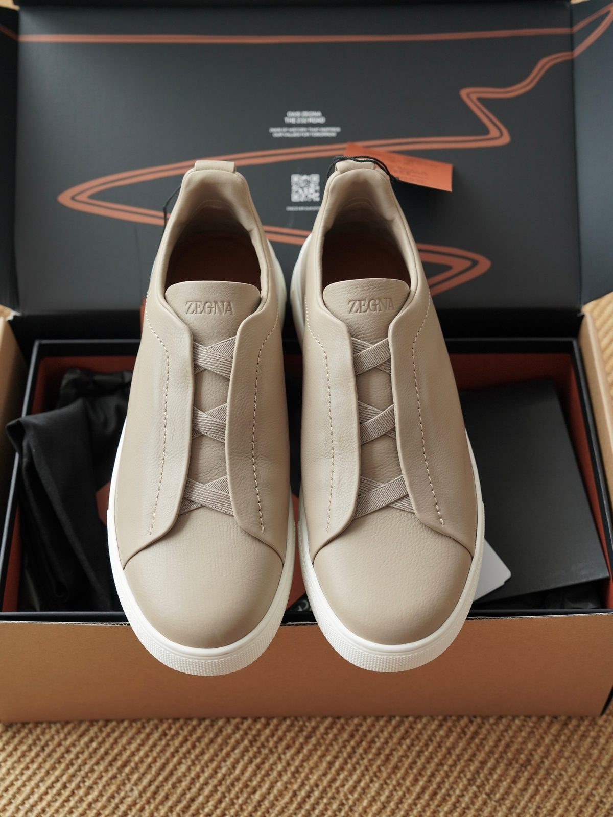 Zegna Leather Slip-On Sneaker Cream