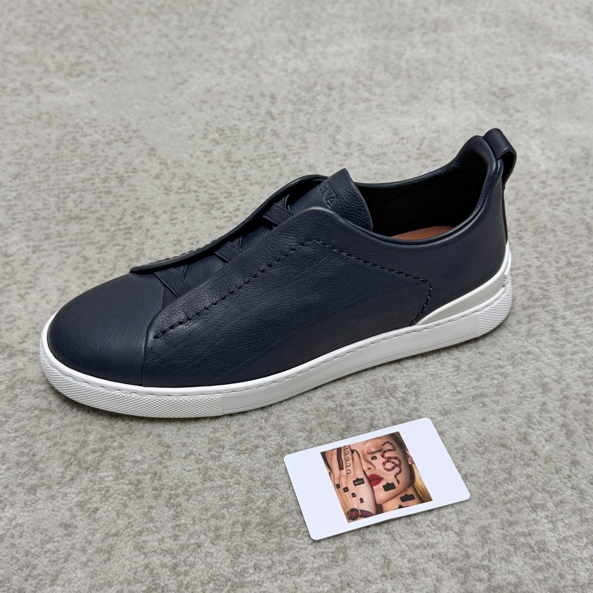 Unknown Black Leather Slip-On Sneaker with White Sole
