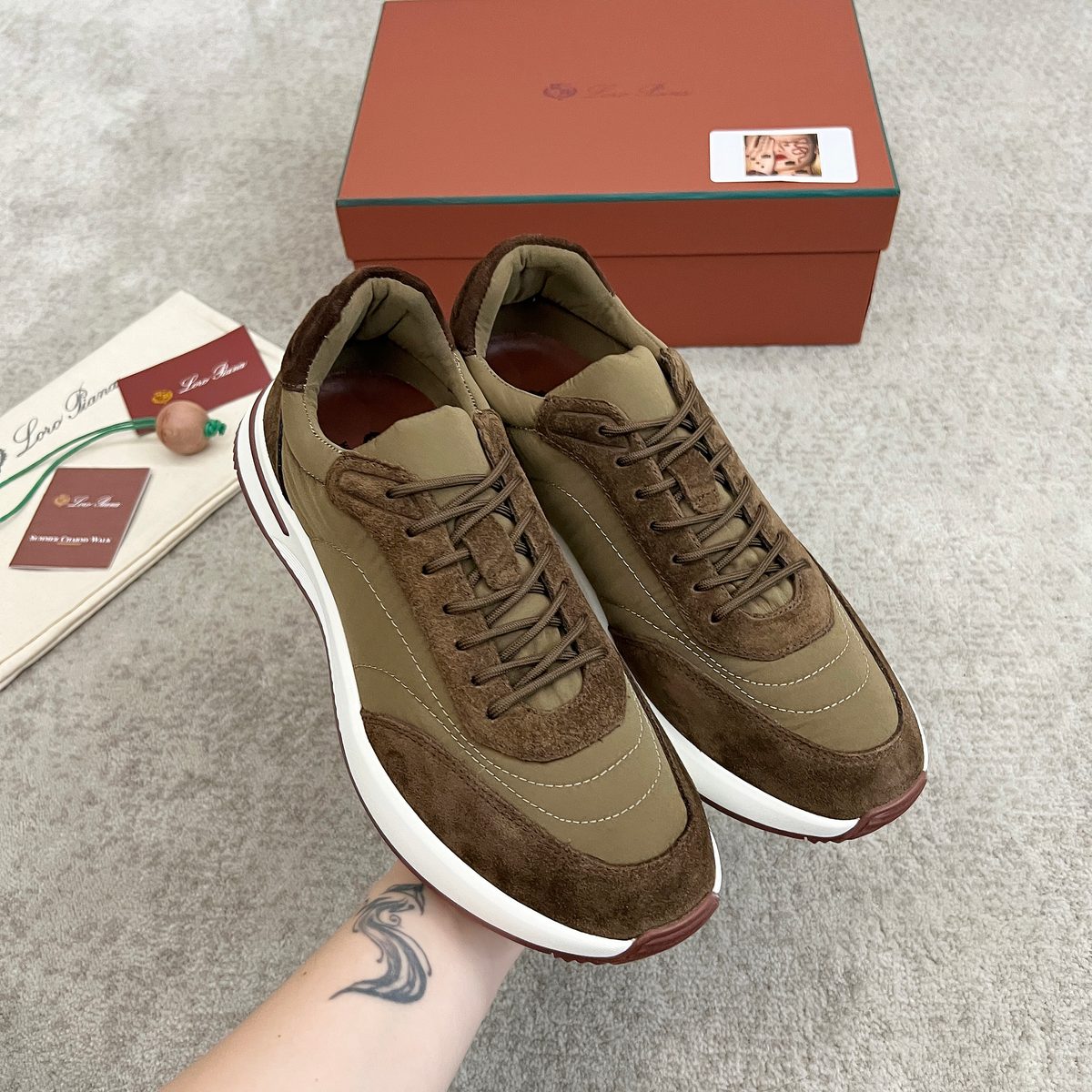 Loro Piana Mixed Material Lace-Up Sneakers