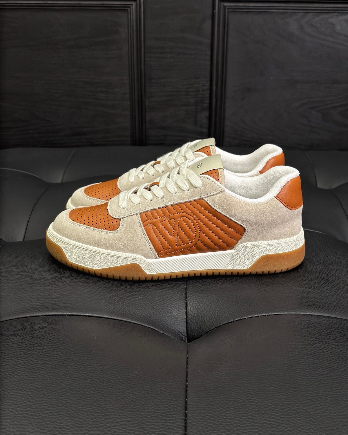 Orange and Cream Colorblock Low-Top Sneakers