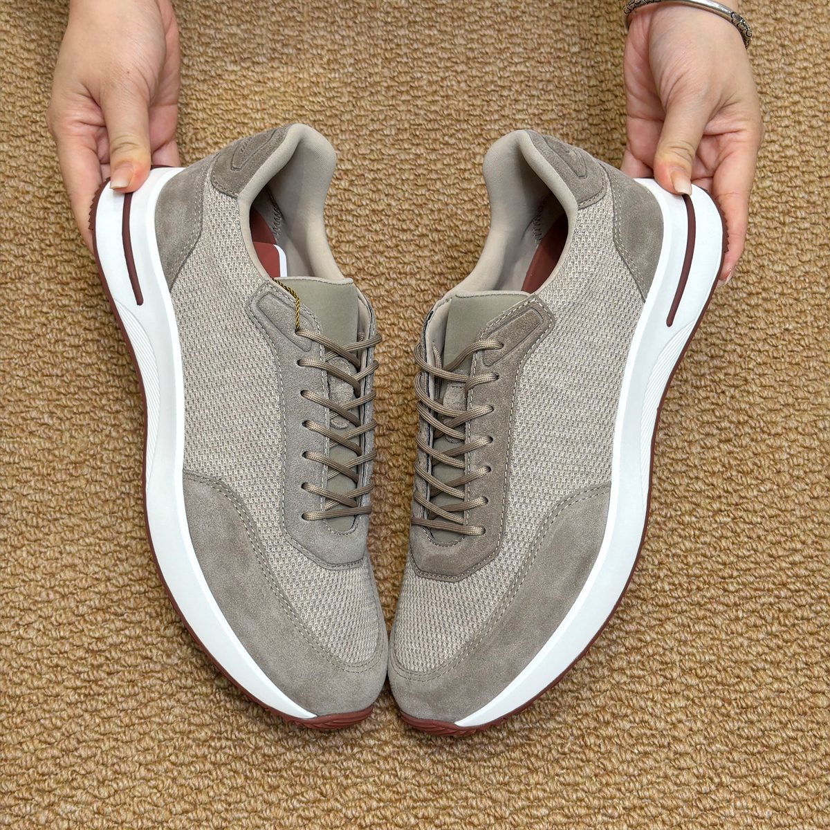 Loro Piana Mixed Mesh Lace-Up Sneakers