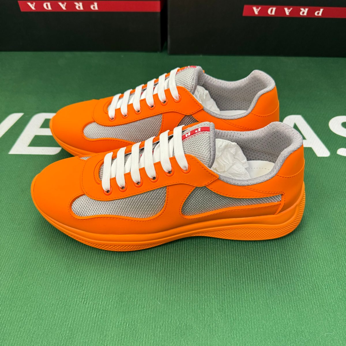 Prada Sport Orange Mesh Sneakers