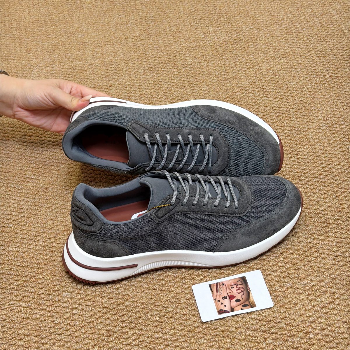 Grey Mesh Lace-Up Runner Sneakers
