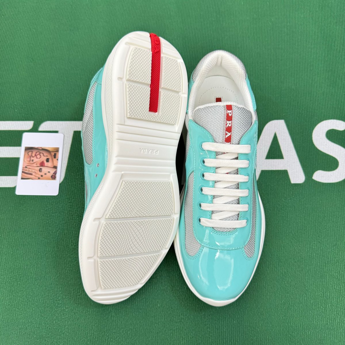 Prada Patent Leather Mesh Sneaker Turquoise