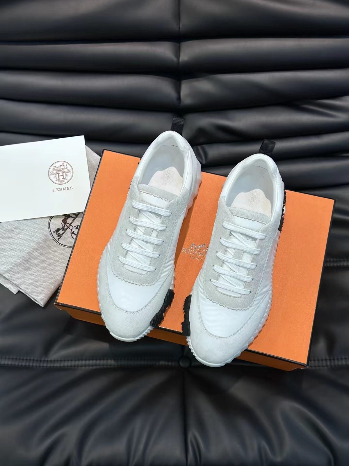 Hermès Mixed Material White Sneakers