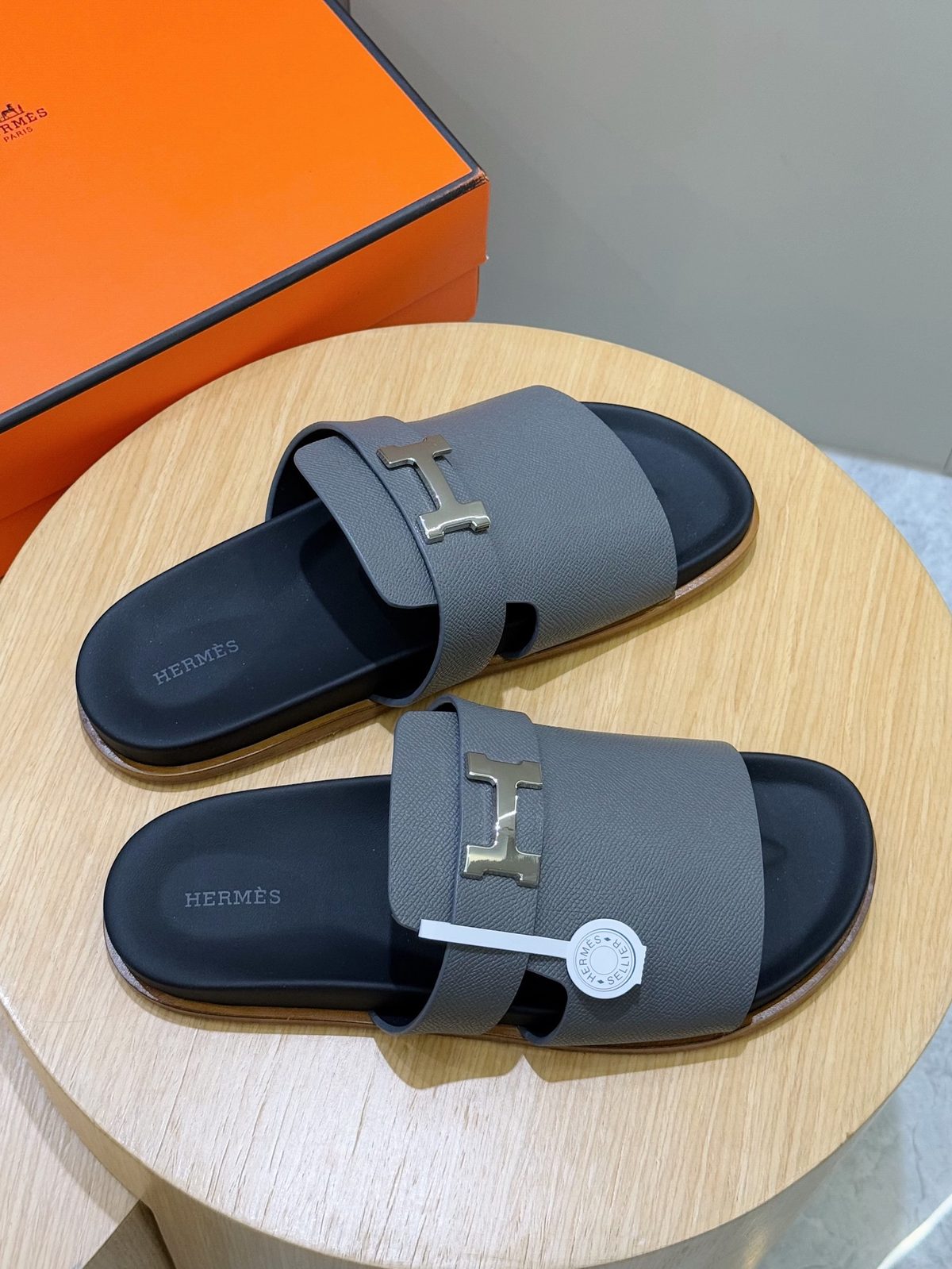 Hermès H Epsom Leather Slide Sandals