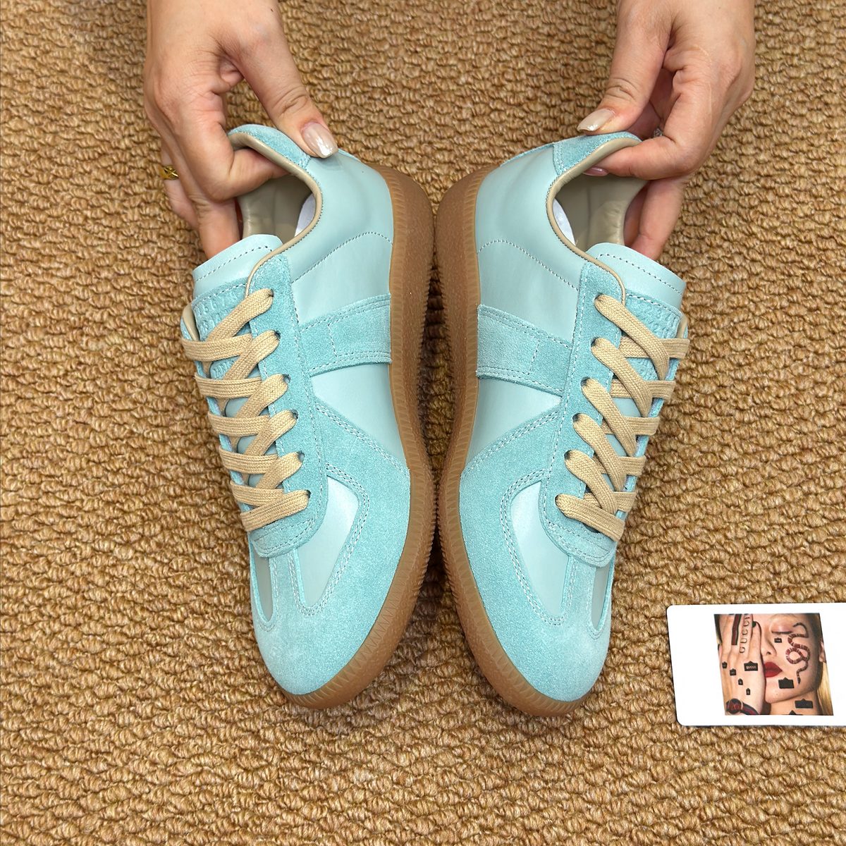 Light Blue Suede Leather Low-Top Sneakers