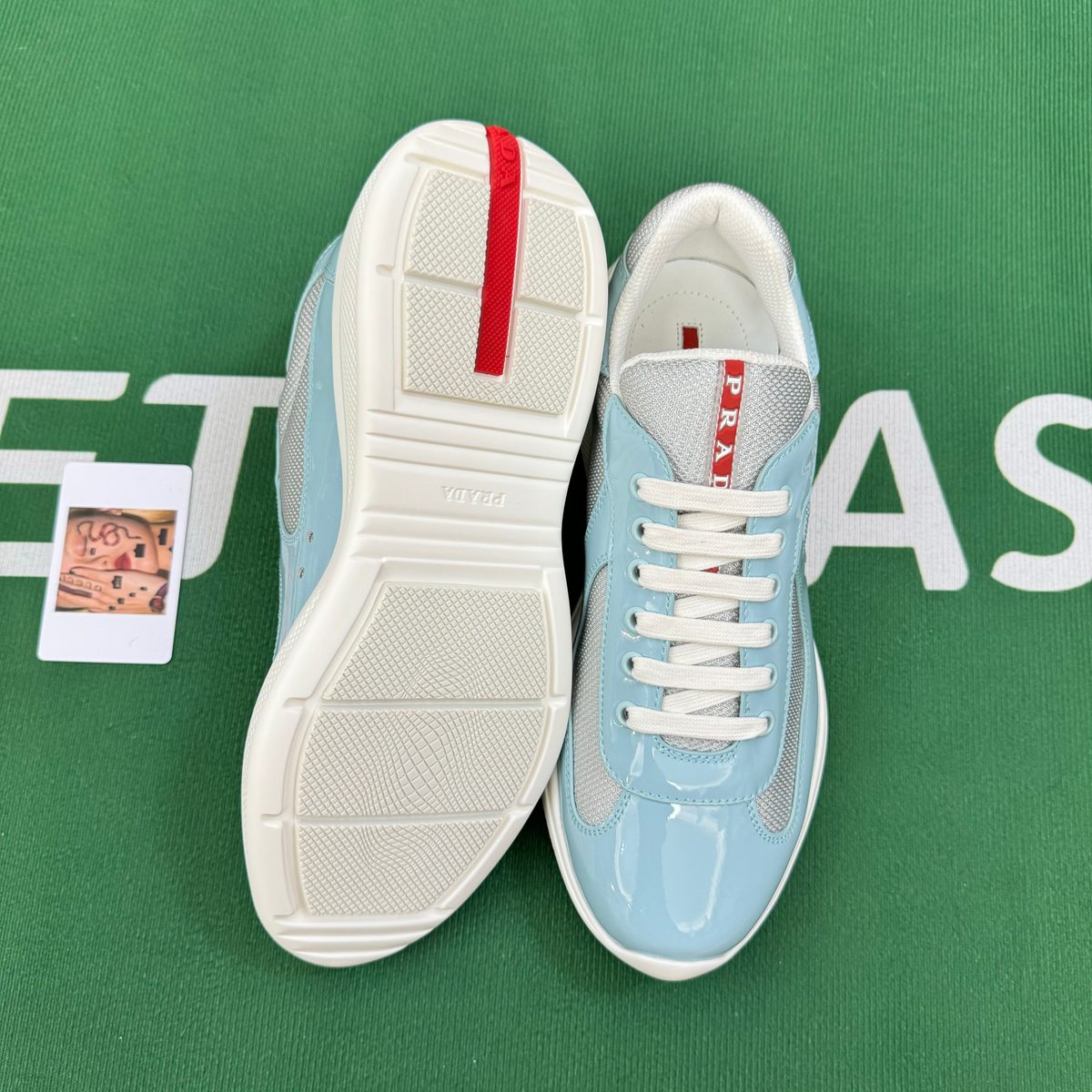 Prada Patent Leather Mesh Sneaker Blue