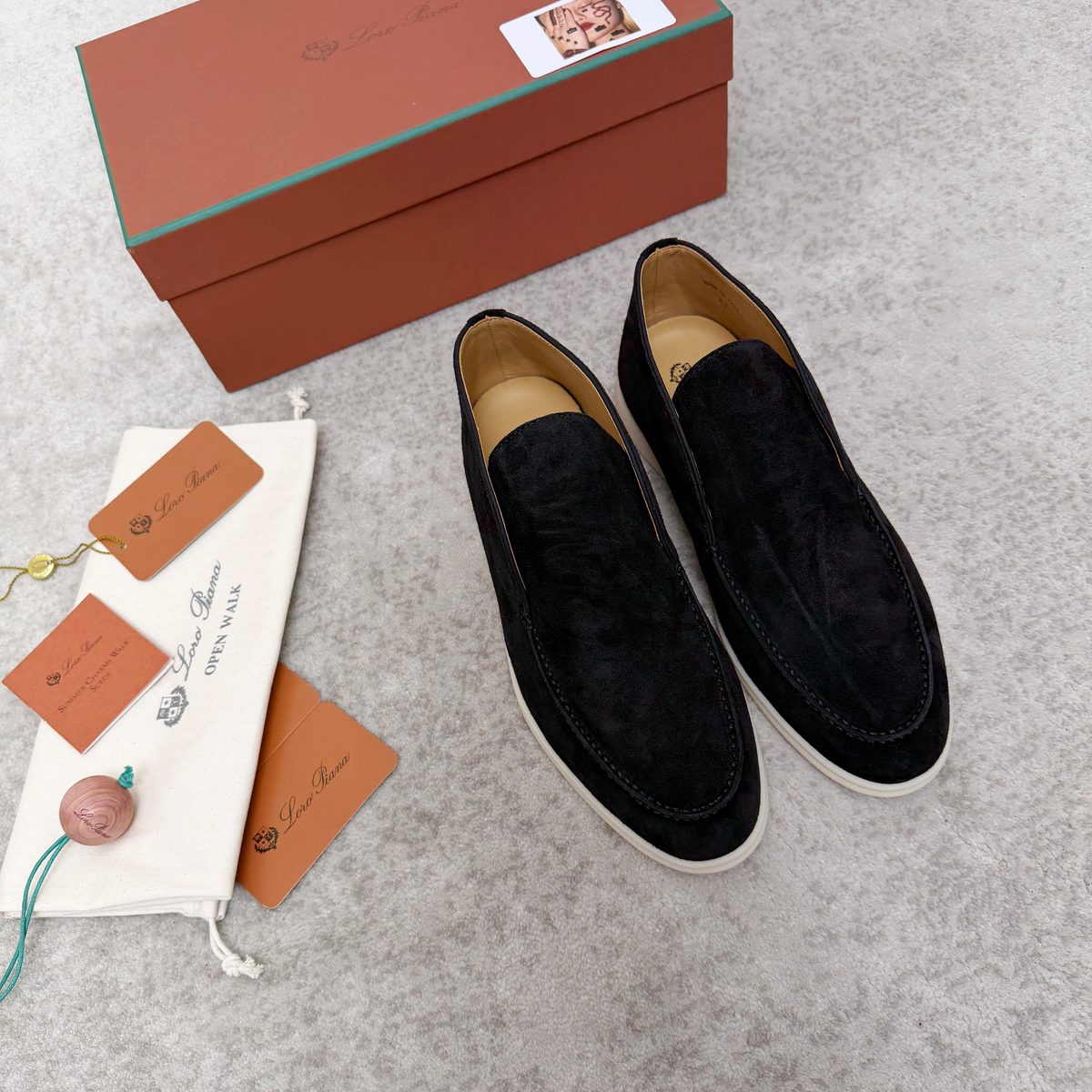 Loro Piana Black Suede Open Walk Loafers