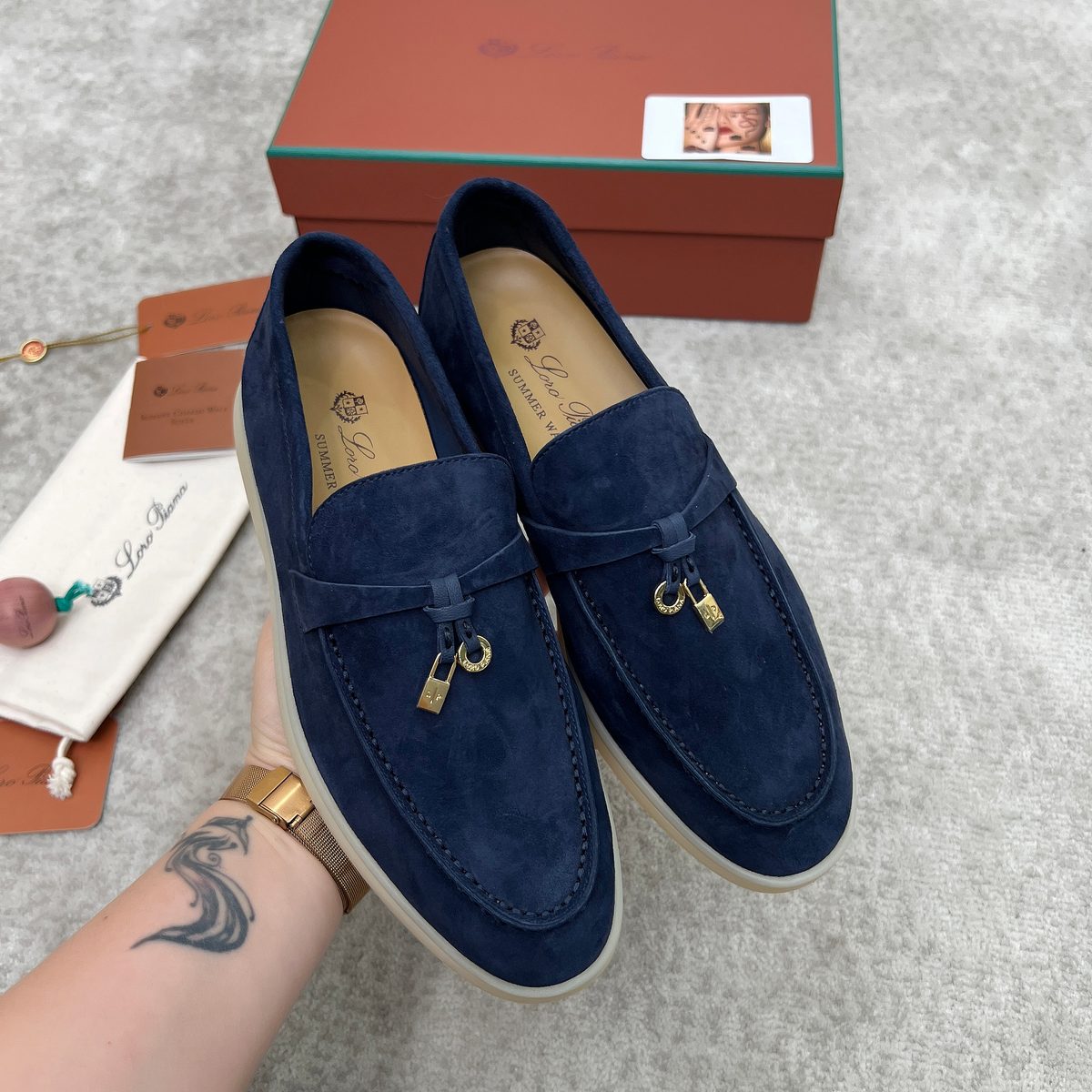 Loro Piana Suede Loafer with Gold Hardware