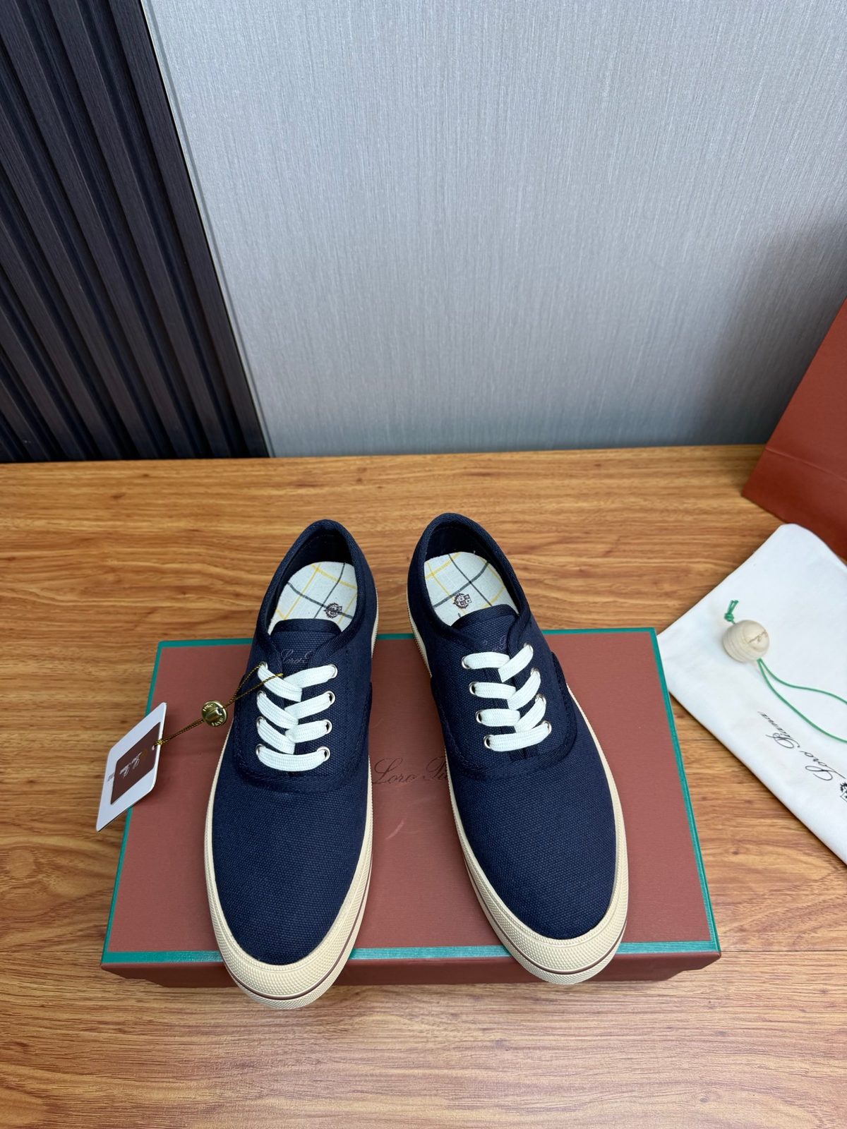 Navy Canvas Lace-Up Sneakers with Cream Sole