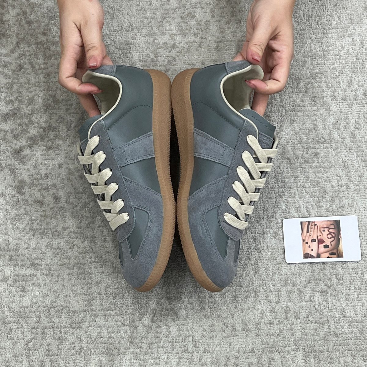 Grey Suede Lace-Up Sneakers with Gum Sole