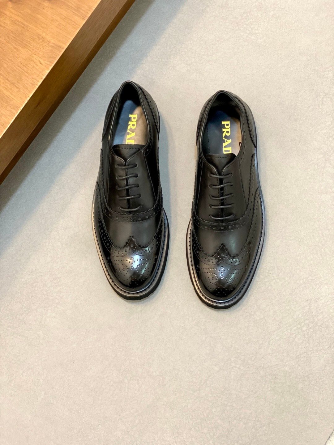 Prada Black Leather Wingtip Oxford Shoes