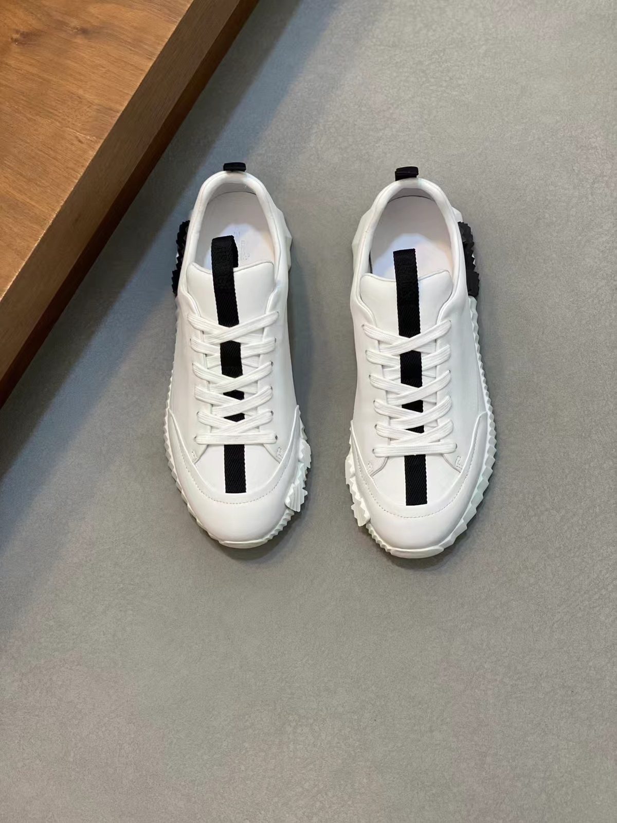 White Leather Low-Top Sneaker with Black Heel Tab