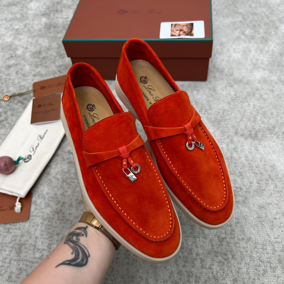 Loro Piana Summer Walk Suede Loafers Red