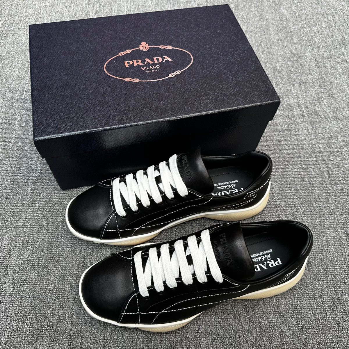 Prada Milano Black Leather Low-Top Sneakers