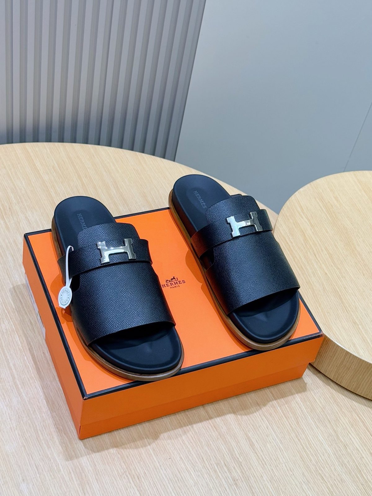 Hermès H Epsom Leather Slide Sandals