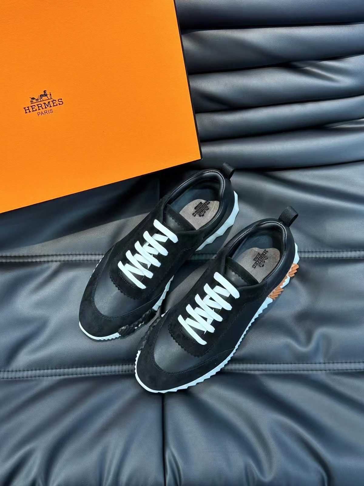 Hermès Paris Black Leather Runner Sneakers