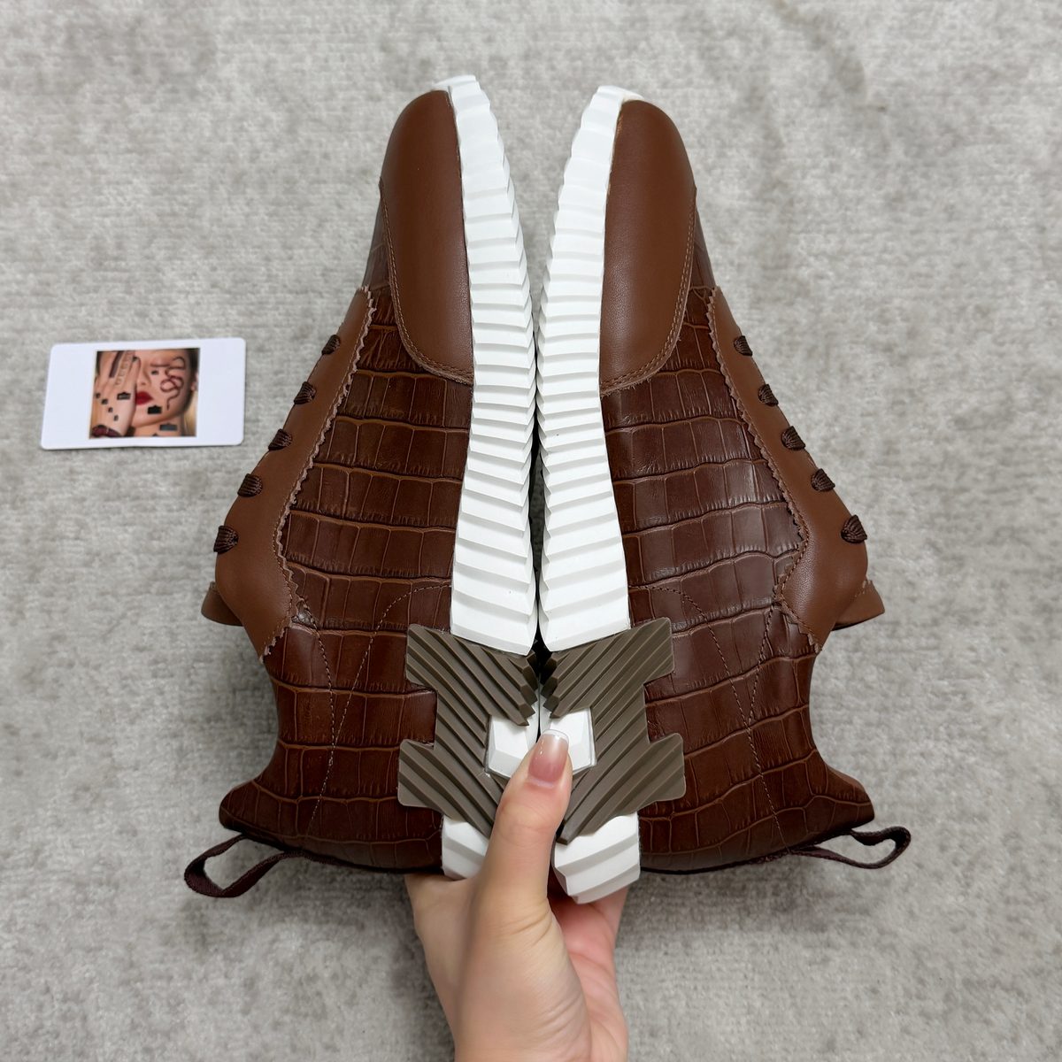Unknown Brand Crocodile/Alligator Texture Low-Top Sneaker - Brown with White Sole