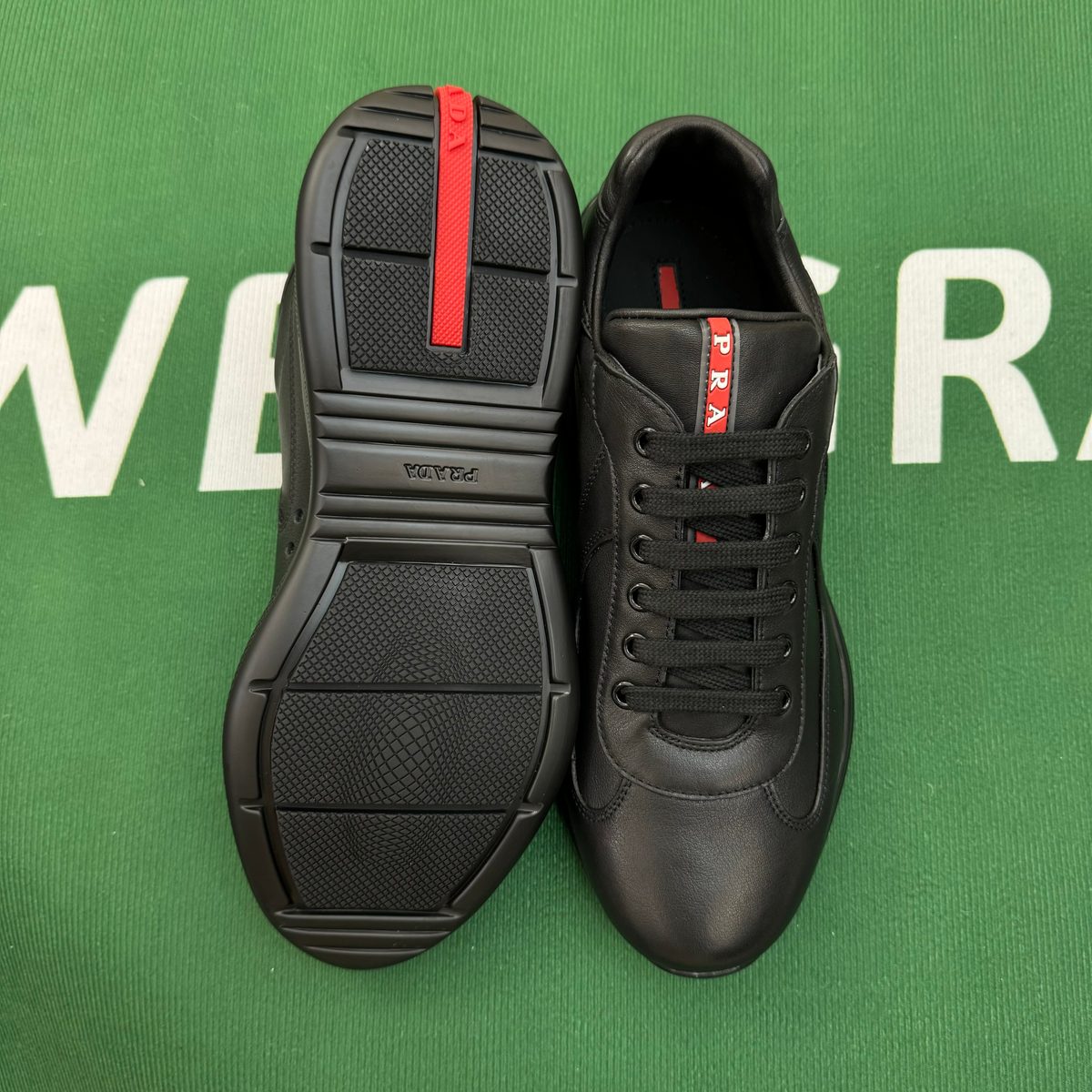 Prada Luna Rossa Black Leather Sneakers