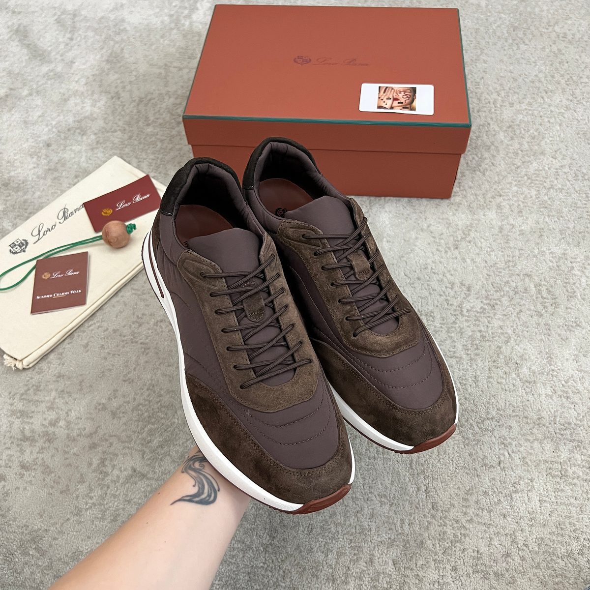 Loro Piana Mixed Material Lace-Up Sneakers