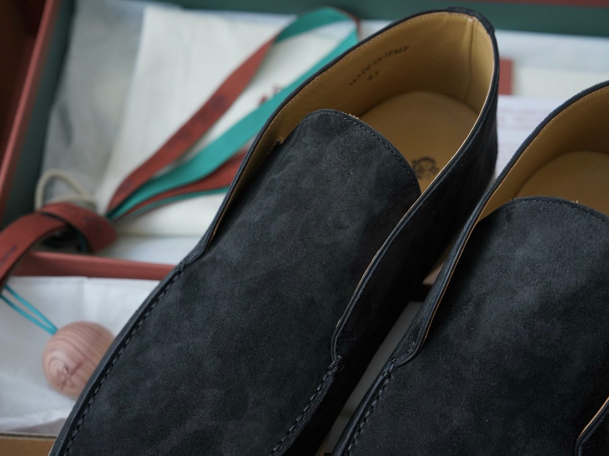 Navy Suede Slip-On Loafers with Cream Sole