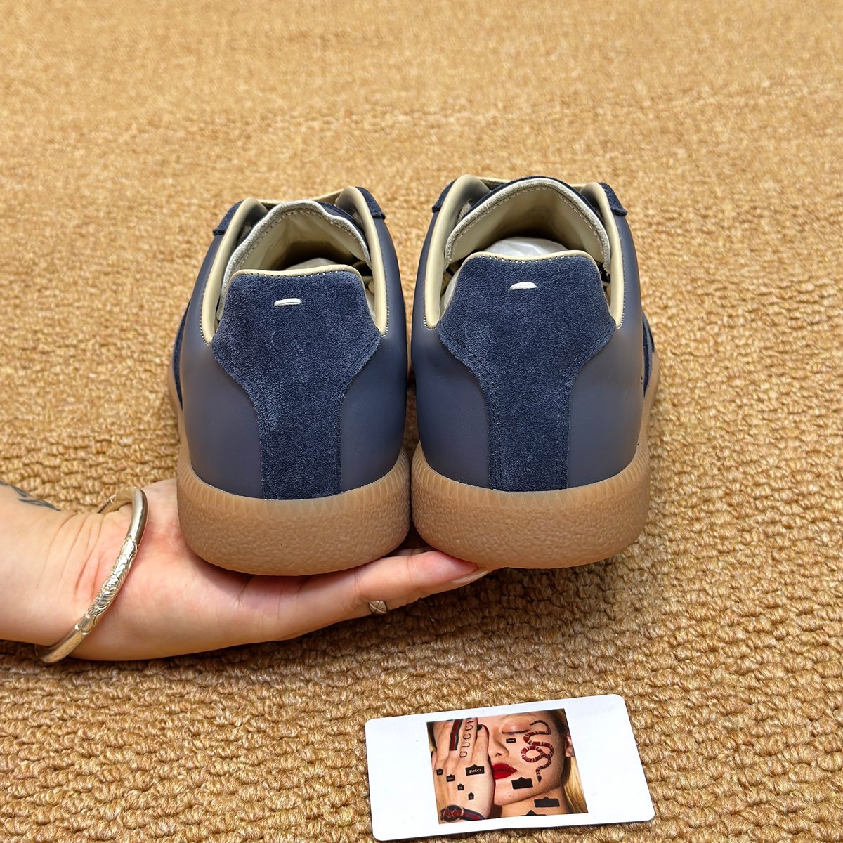 Navy Suede Leather Low-Top Sneakers