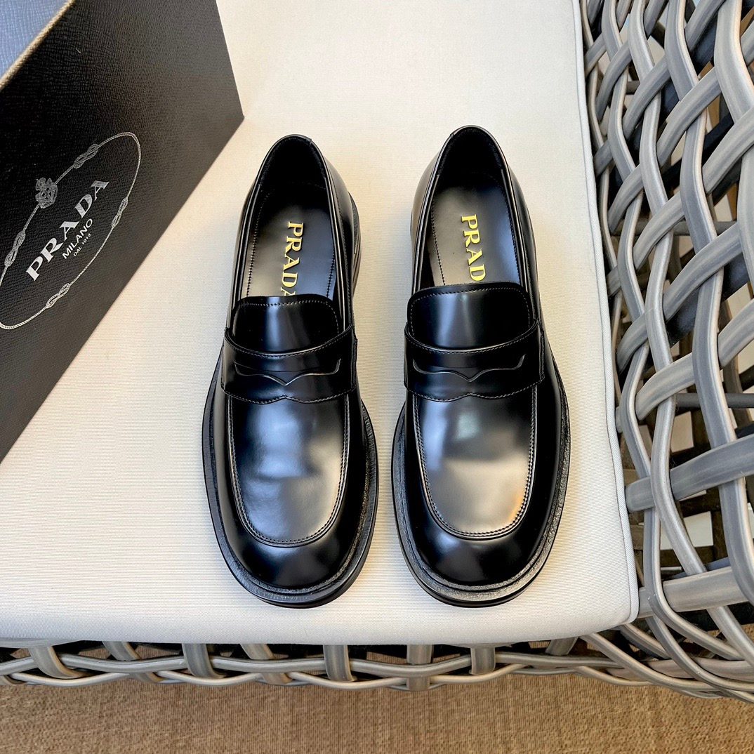 Prada Black Leather Loafer Shoes