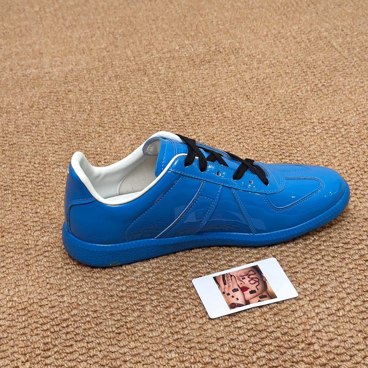 Blue Patent Leather Low-Top Sneakers