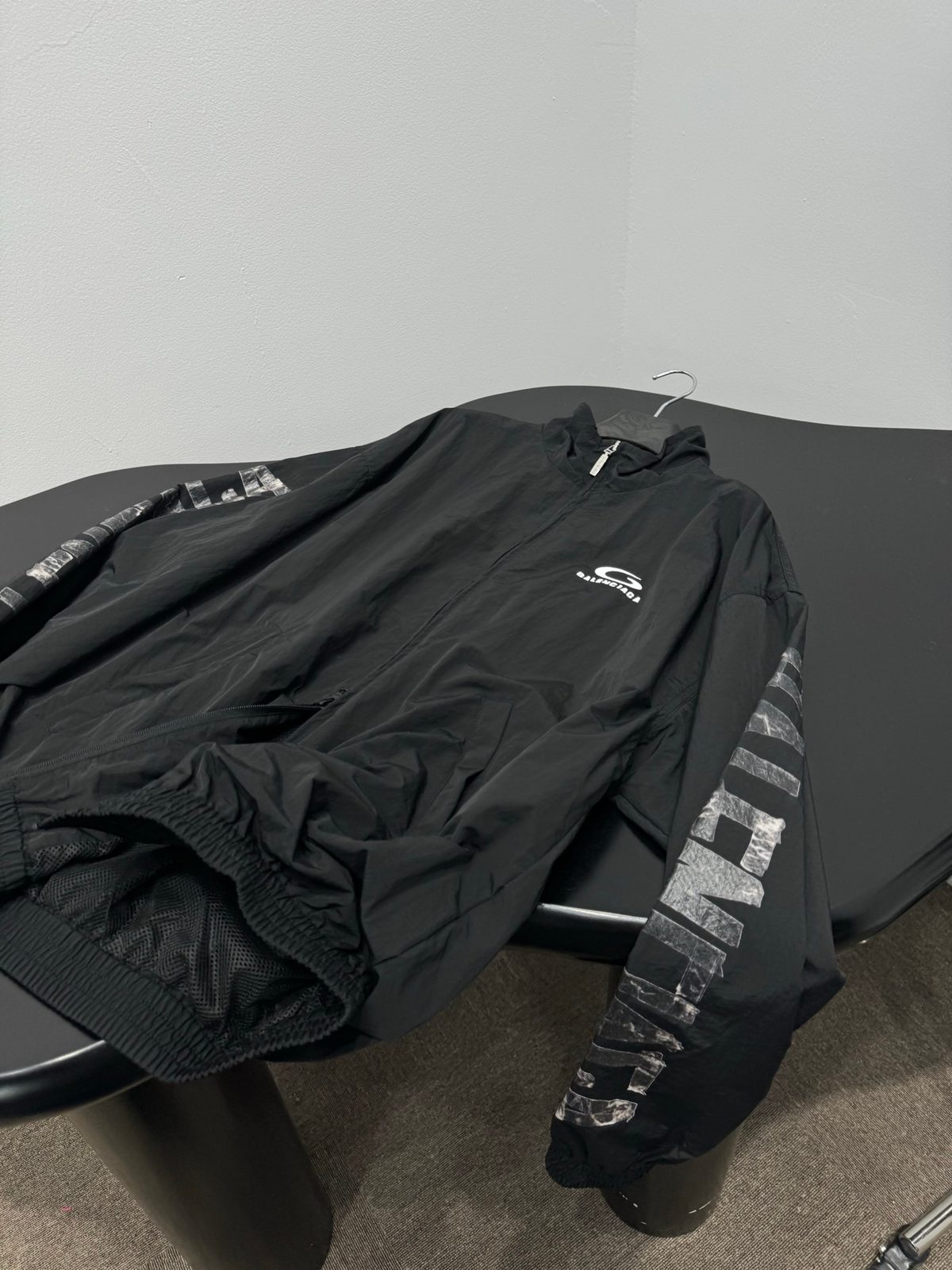 Black Reflective Stripe Nylon Windbreaker Jacket