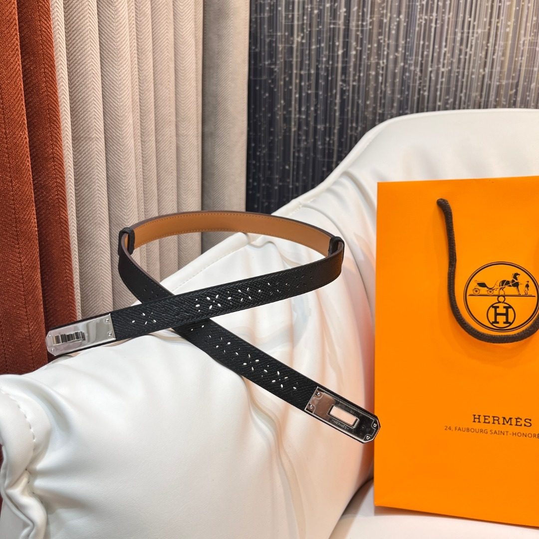 Hermès Perforated Leather Belt Black