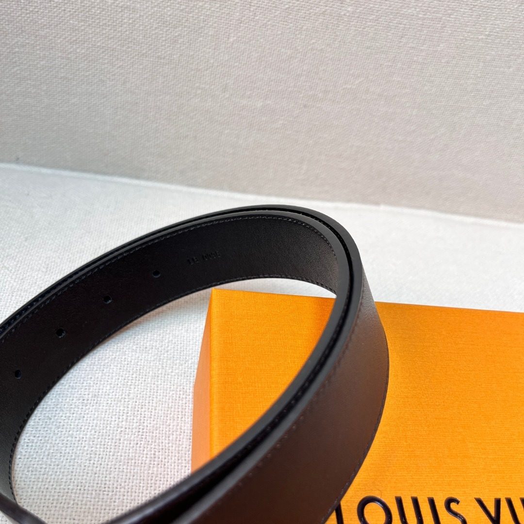 Louis Vuitton Black Leather Belt with Gold Buckle
