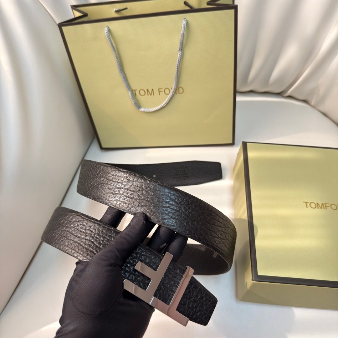 Tom Ford Textured Leather Belt with H Buckle