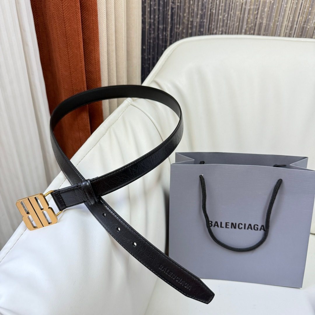 Balenciaga BB Black Leather Belt
