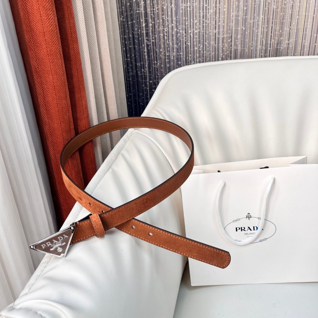 Prada Milano Suede Leather Belt Cognac