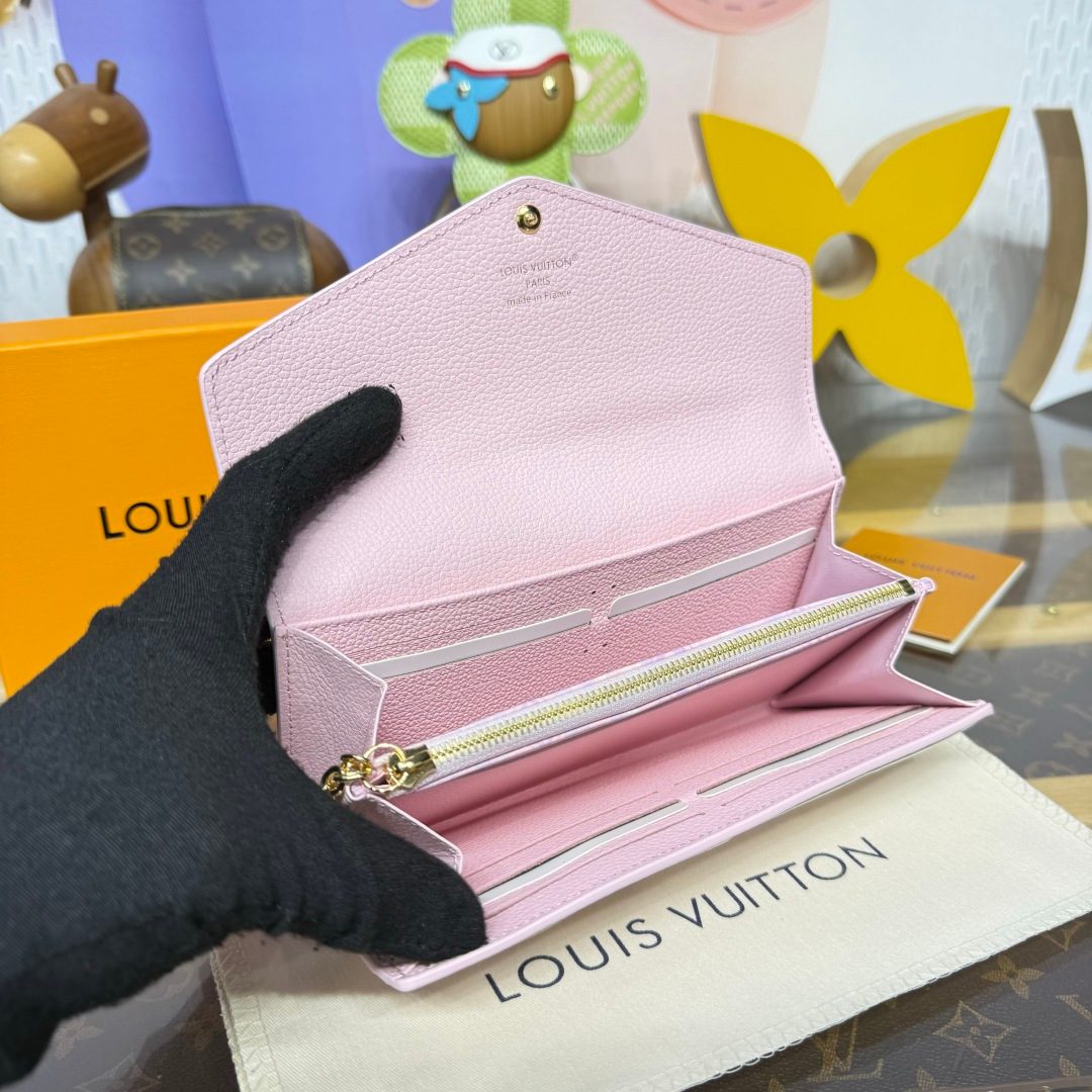 Louis Vuitton Pale Pink Grained Leather Long Flap Wallet