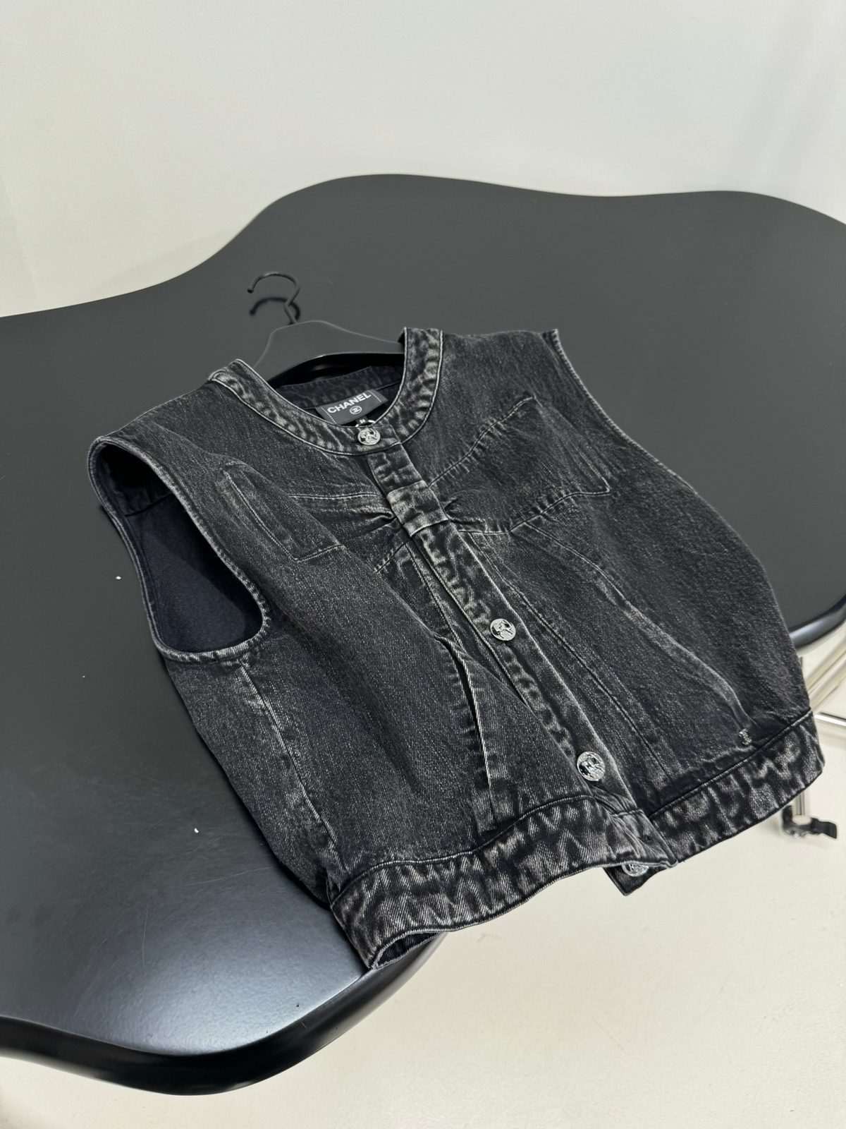 Chanel Denim Vest with CC Button Detail